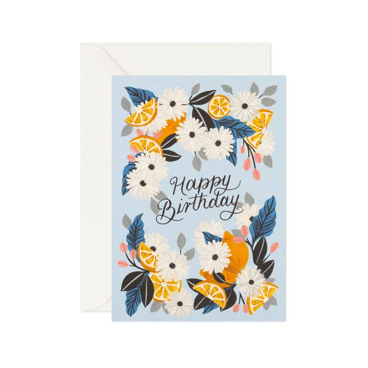 Floral Birthday Greeting Card With Lemons "Sweet Lemons" for wholesale by Day One Paper Co.