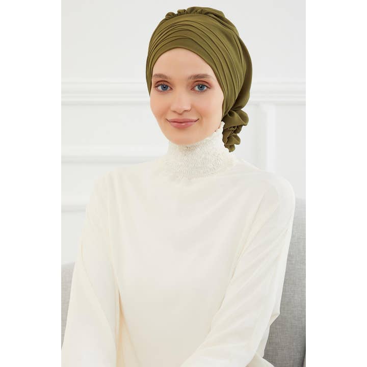 Chiffon omedelbar turban med korsstygnsdetalj, moderiktig justerbar förknuten huvudduk för enkel stil, HT-30 för wholesale av Aisha's Design
