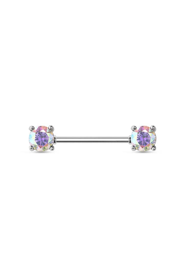 CRAVE - Wholesale Nipple Ring - DOUBLE ROUND CZ PRONG SET 316L SURGICAL STEEL NIPPLE BAR7