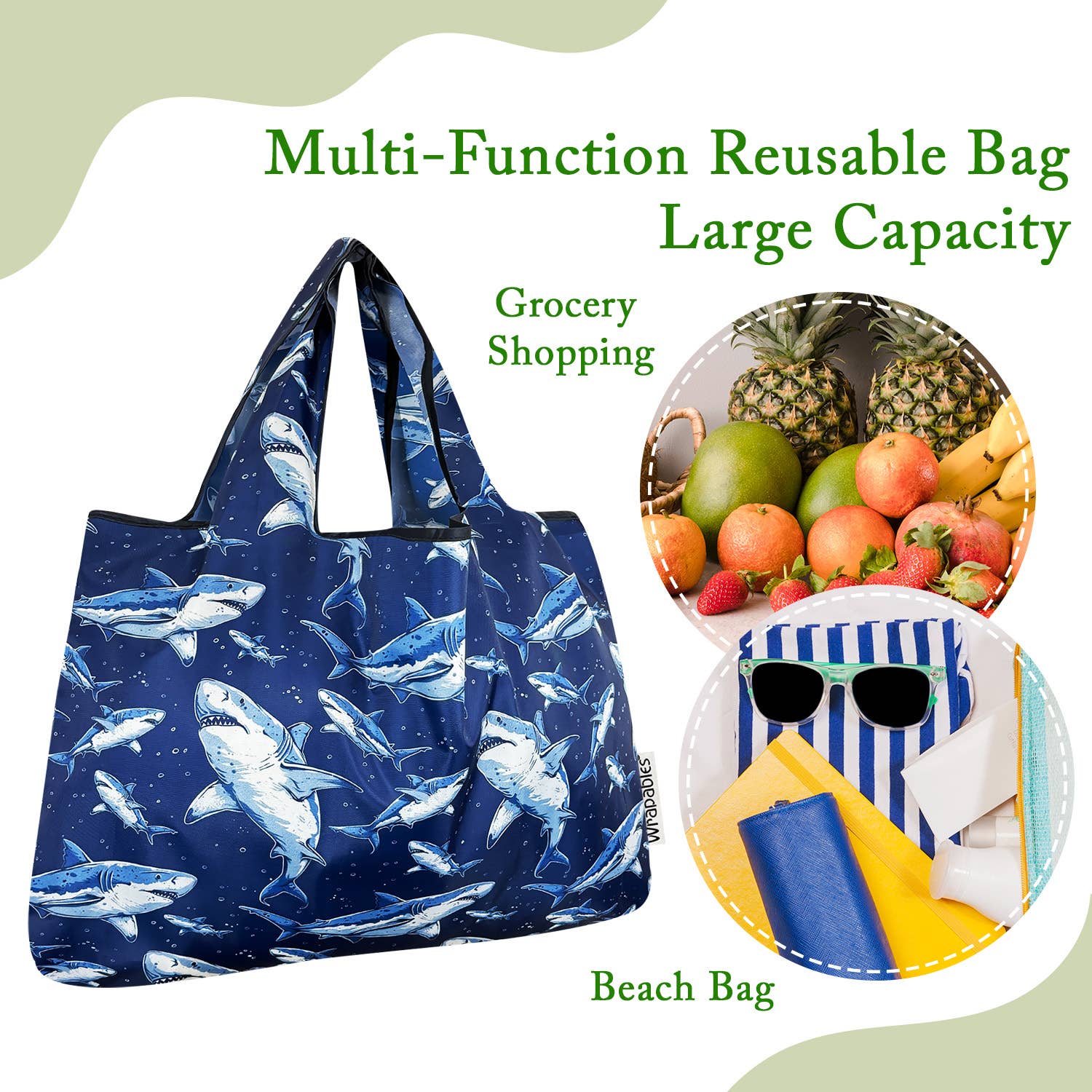 Wrapables.com - Vente Sacs de course/à provisions - Sac de courses réutilisable en nylon grand format Wrapables29