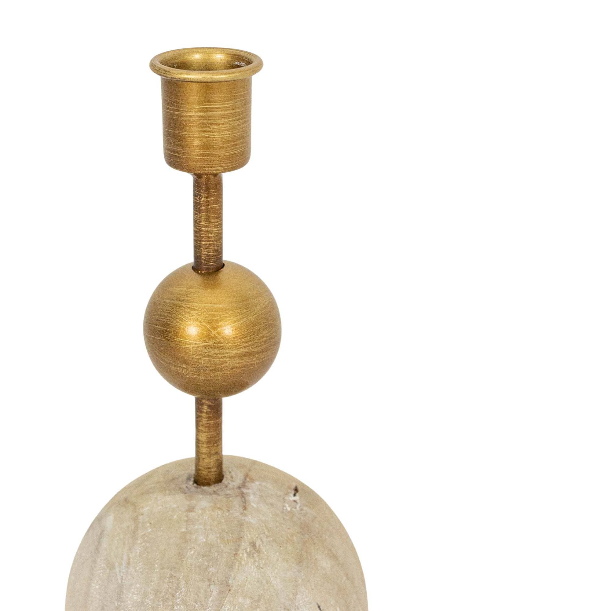 Foreside Home & Garden - Wholesale Candle Holder - Jude Brass Stacked Sphere Taper Candle Holder Wood & Metal1