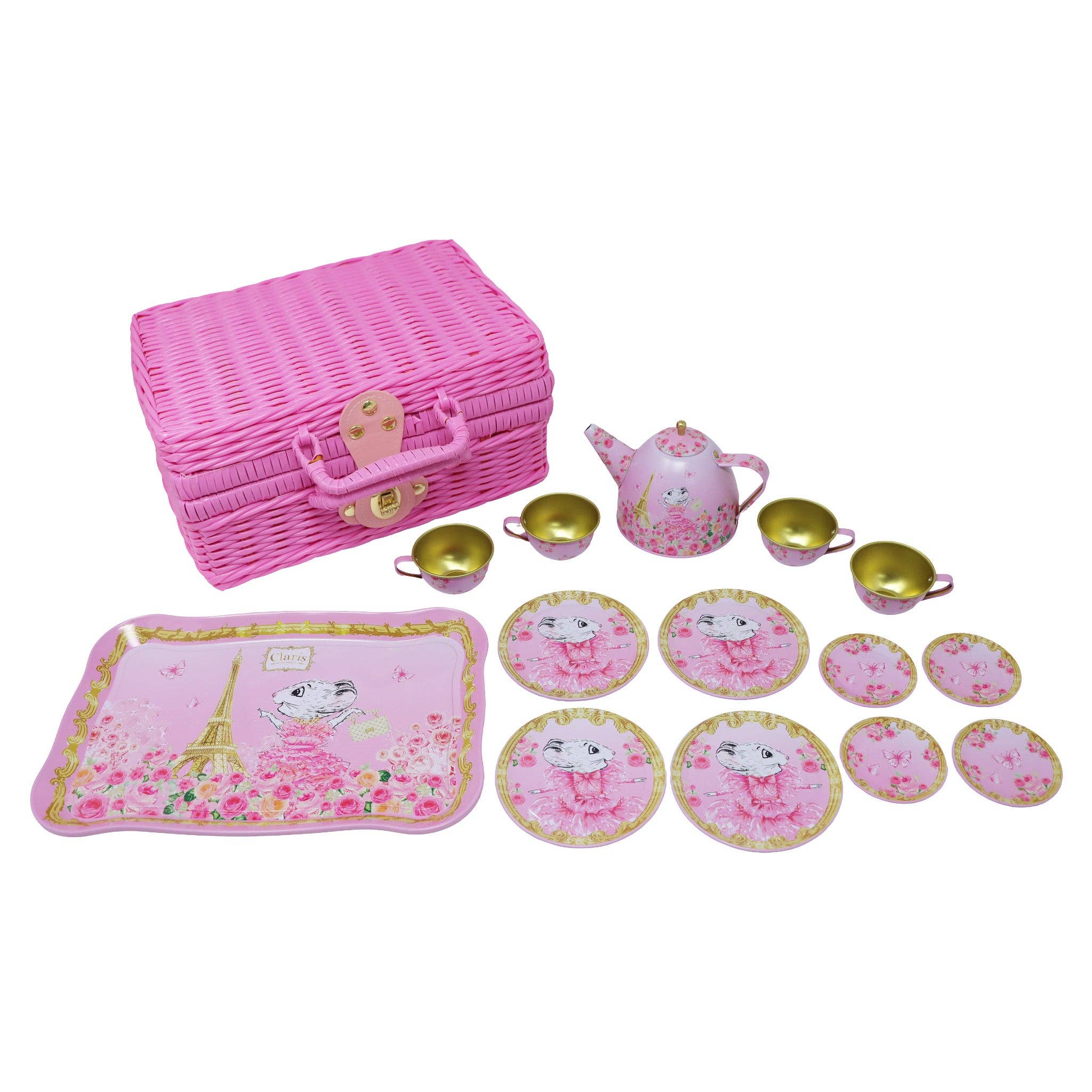 Pink Poppy USA - Vente Dînette – enfant - Claris La Souris La Plus Chic De Paris Ensemble De Thé Panier Pique-Nique | Lot de 29
