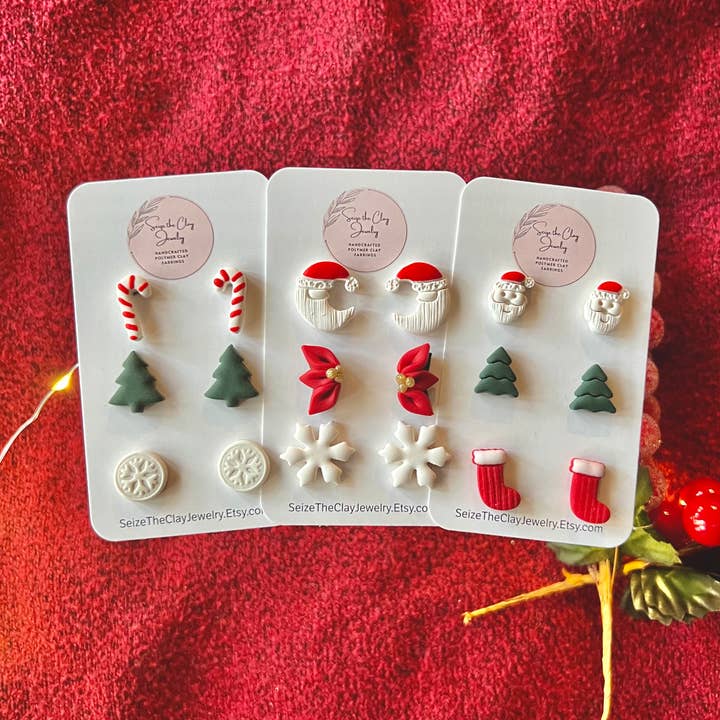 SeizeTheClayJewelry - Wholesale Stud/Post Earrings - Christmas Stud Pack, Snowflake Studs, Santa Studs0