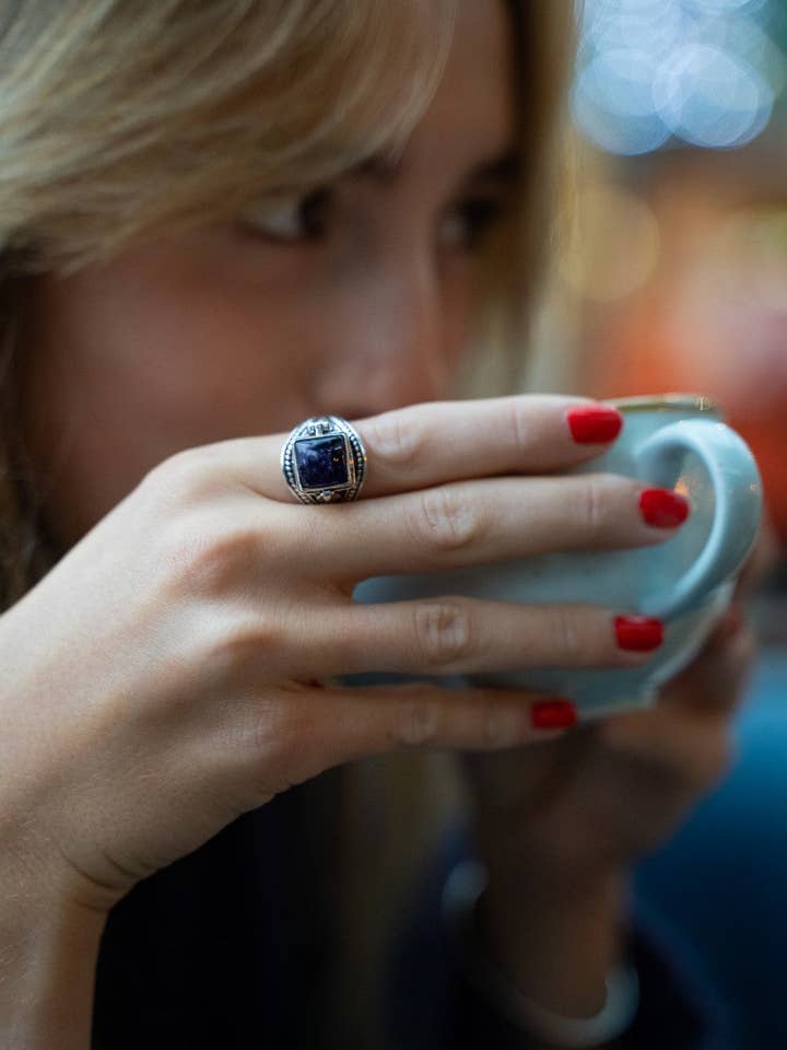 Silver Ring with Square Semi precious Stone for wholesale by Urbiana