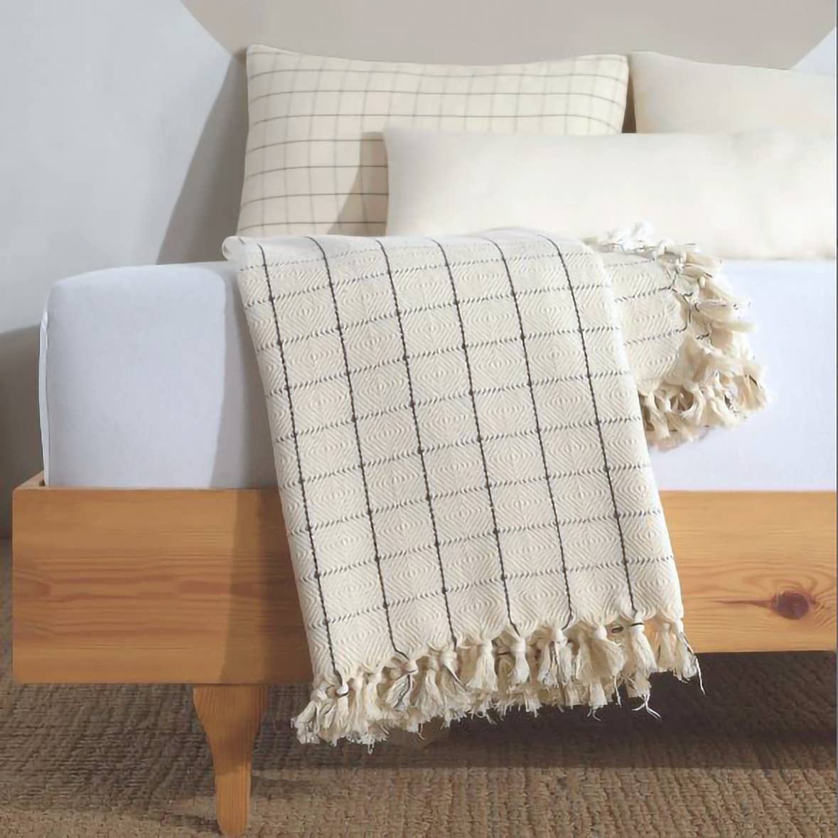 Moa - Vendita all'ingrosso Plaid - Coperta e copriletto Farmhouse a quadretti color crema