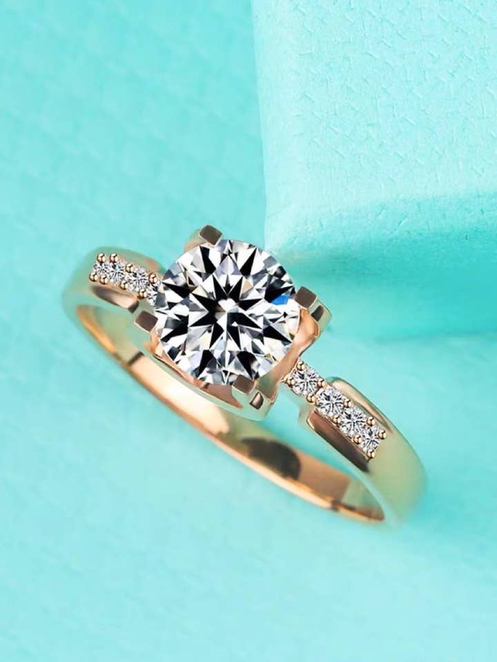 1 Carat Brilliant Round Cut Moissanite Ring (18k rose gold plated pure sterling silver) for wholesale by Sparkala