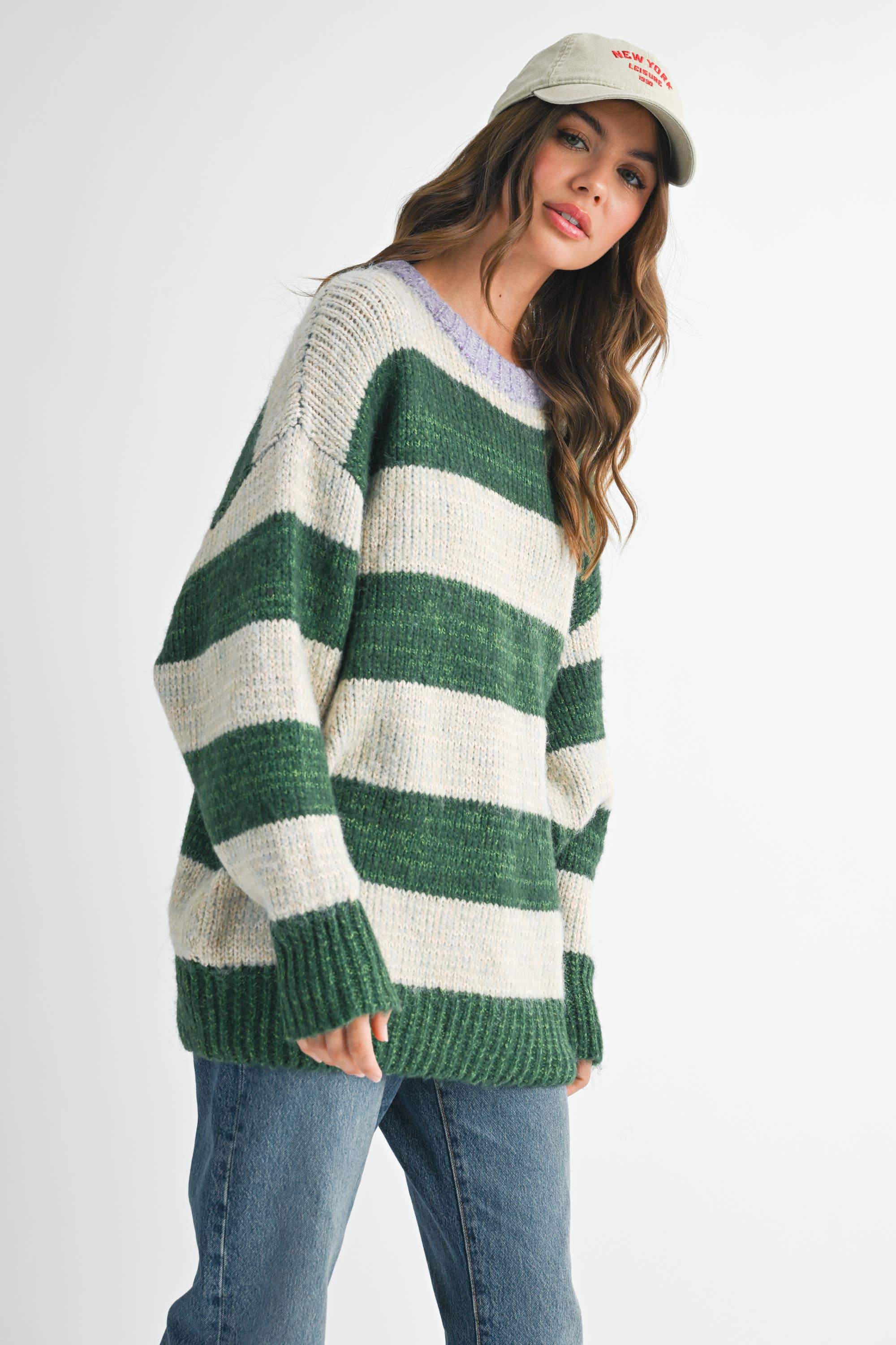 Green 3288GK Oversized Striped Sweater for wholesale on Faire13