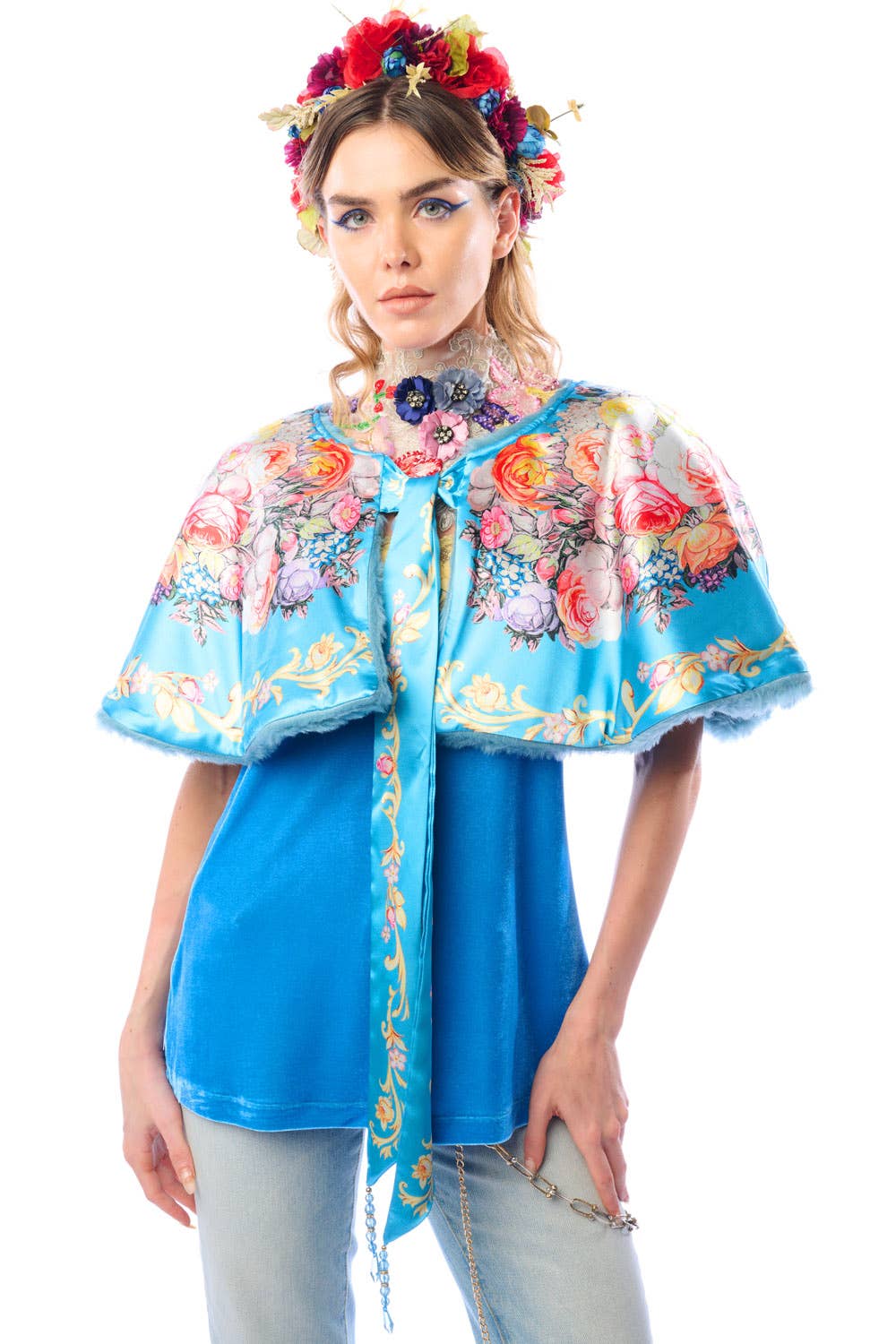 Teal Grace Kelly Reversible Fur Cape for wholesale on Faire3