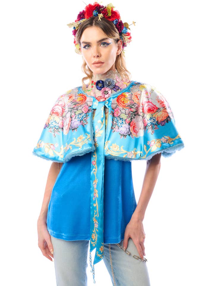 Teal Grace Kelly Reversible Fur Cape for wholesale on Faire3