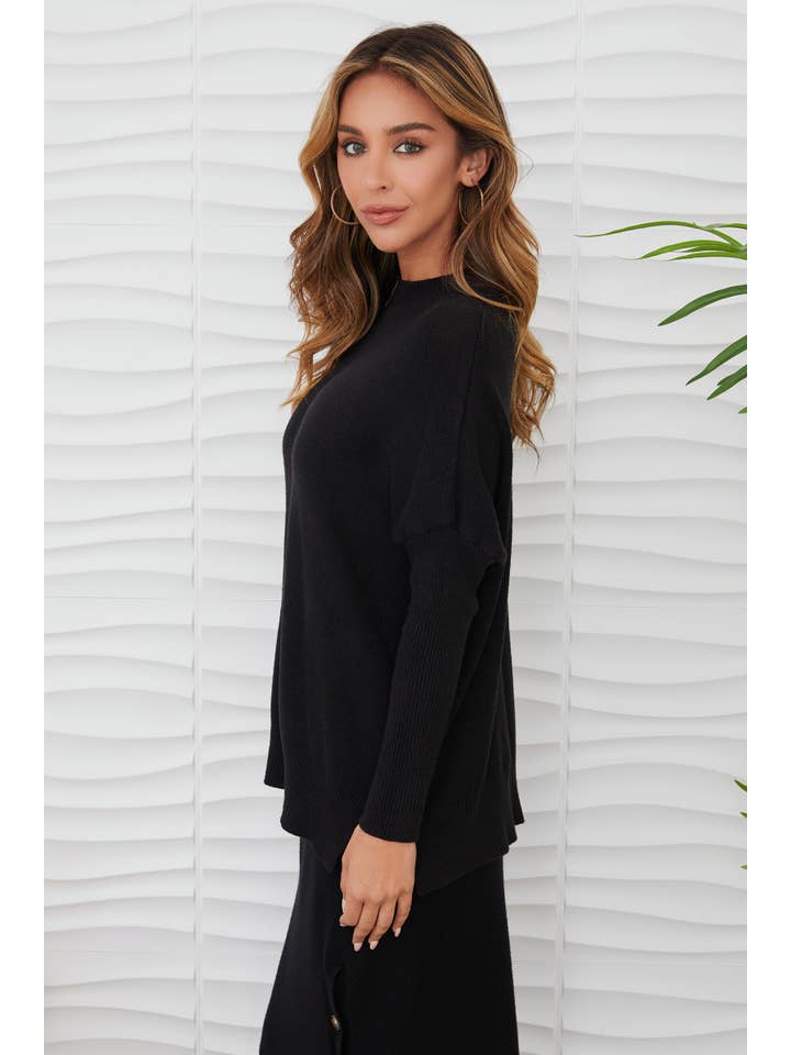 MILIO MILANO - Wholesale Tunic Sweater - Women's - CUFF SLEEVE SWEATER (72231-BLACK)2