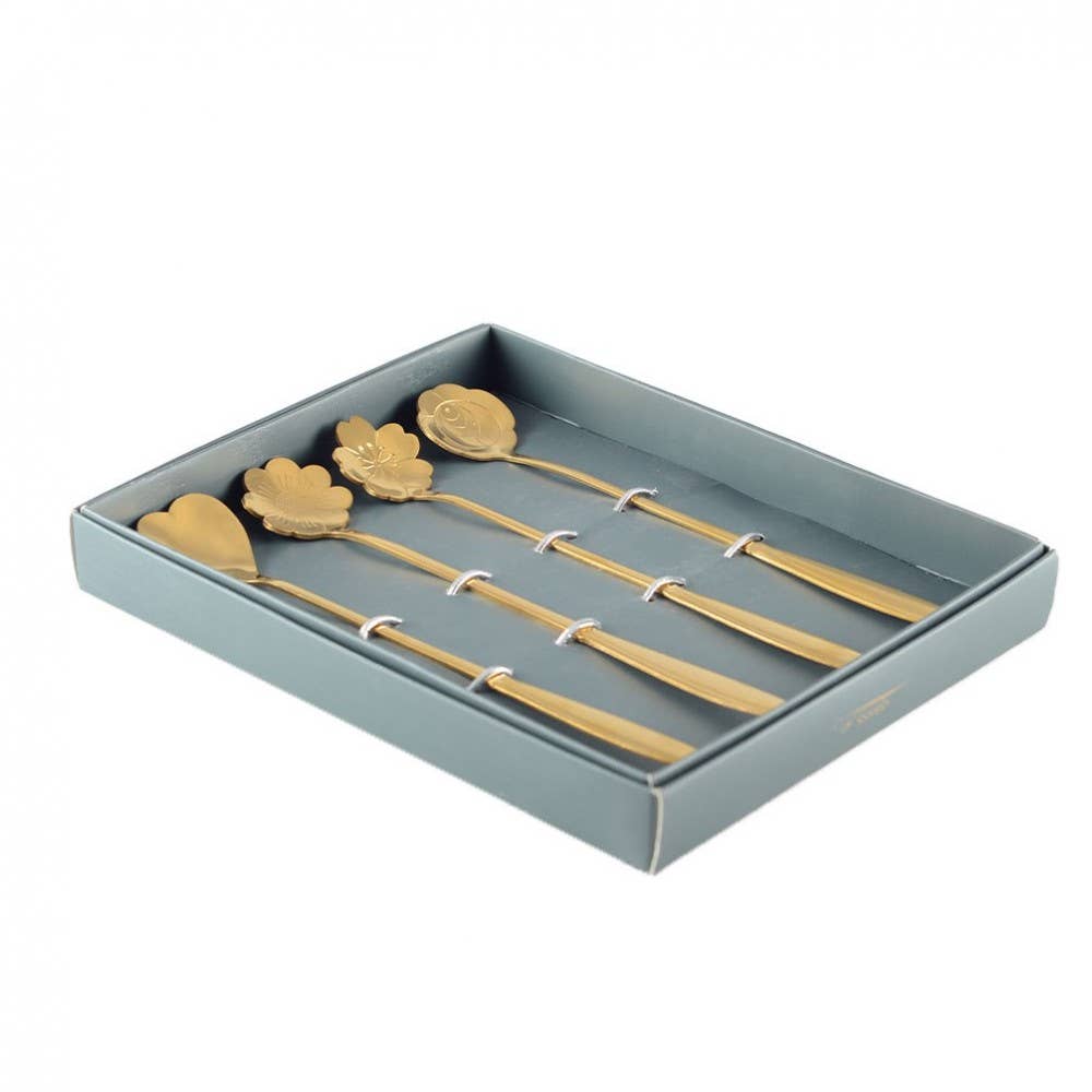 AULICA - Wholesale Table Spoon (Cutlery) - Long flower golden spoons - set of 43