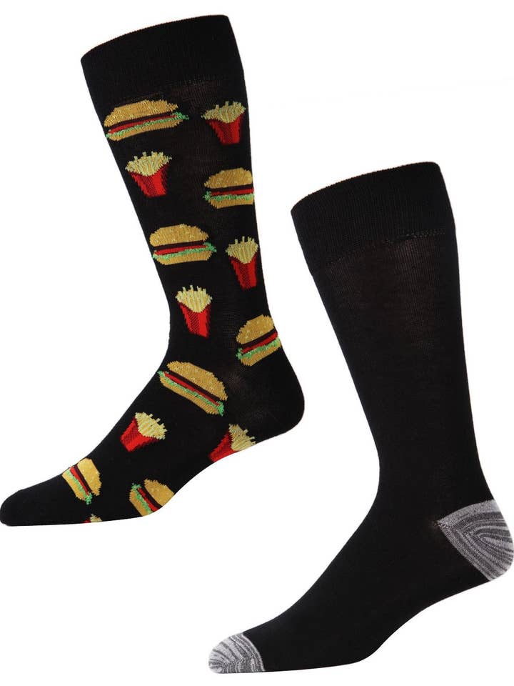 Confezione da 2 paia di calzini da uomo Burger & Fries Crew in per la vendita all'ingrosso da parte di Infinity Classics International Inc.