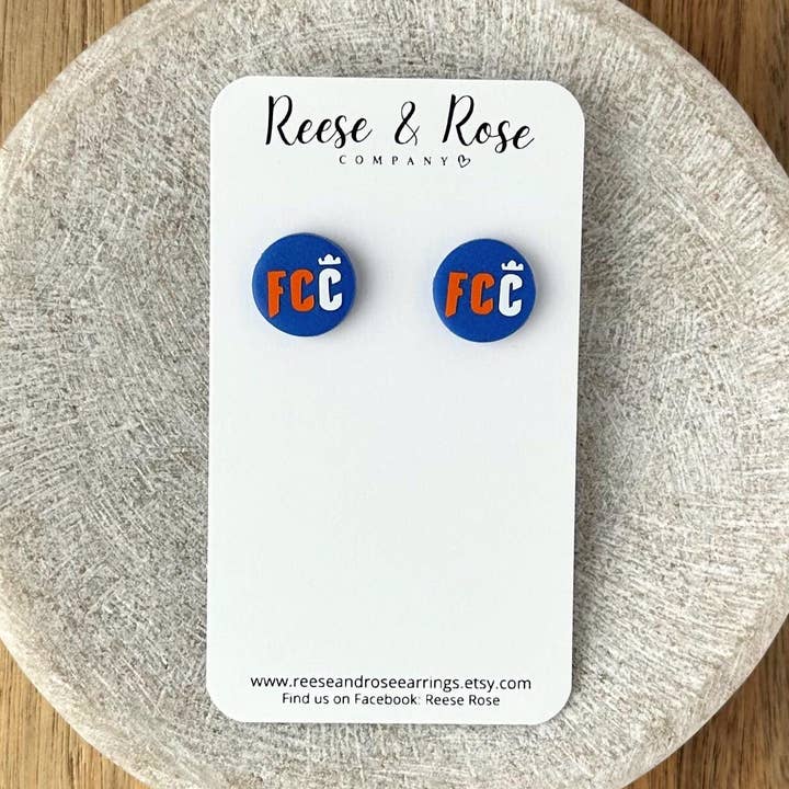 FC Cincinnati Soccer Jersey Stud Earrings for wholesale by Reese & Rose Co.