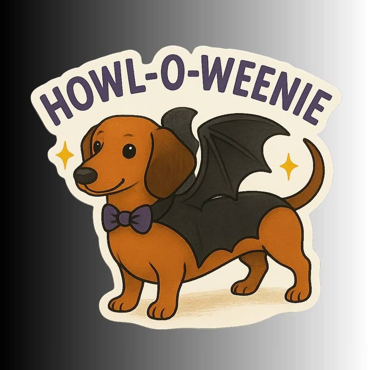 Slightly Askew Art - Wholesale Sticker - "Howl-O-Weenie" Funny Spooky Dog Halloween Sticker