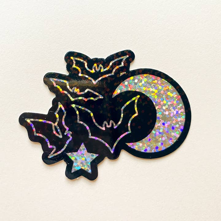 Bottlebrush Graphics - Wholesale Sticker - Glitter Bats Night Sky Vinyl Sticker