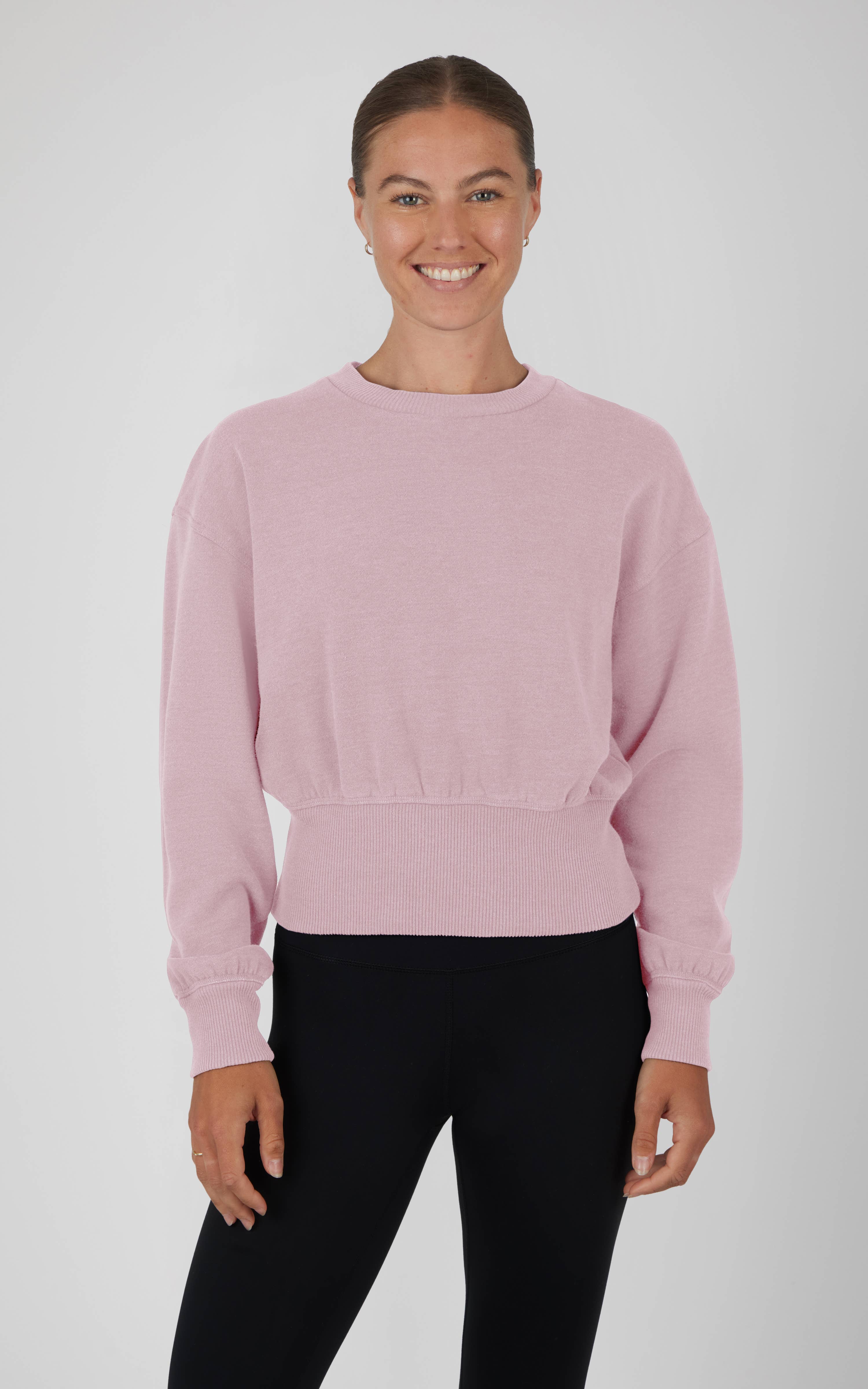 90 Degree by Reflex & Yogalicious - Wholesale Sweatshirt - Women's - Women's Lux Fleece Stone Wash Long Sleeve Pullover4