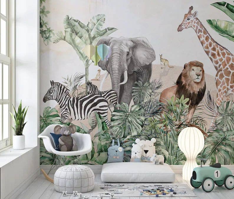 Les Panoramiques - Vente Papier peint - Papier peint panoramique zèbre, lion, girafe & éléphant2