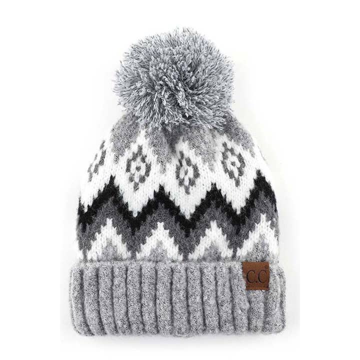 Hana - Wholesale Beanie – Women's - C.C Soft Aztec Pattern Beanie With Knit Pom3