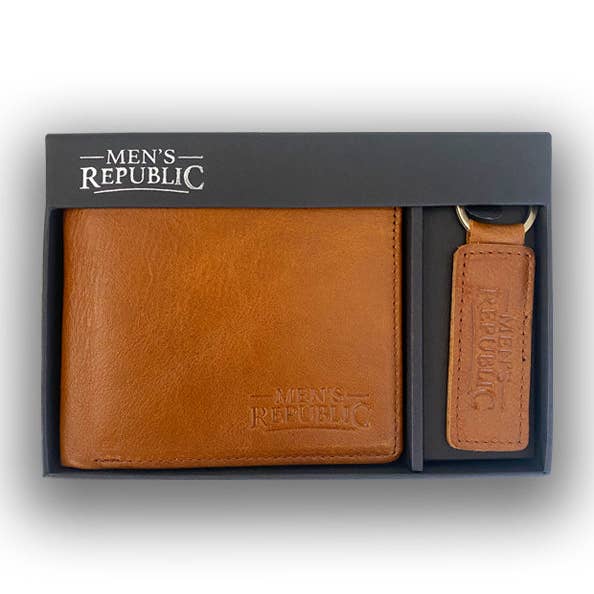 Men's Republic - Wholesale Wallet - Men’s - Men's Republic Leather Wallet and Keyring Set - Brown1