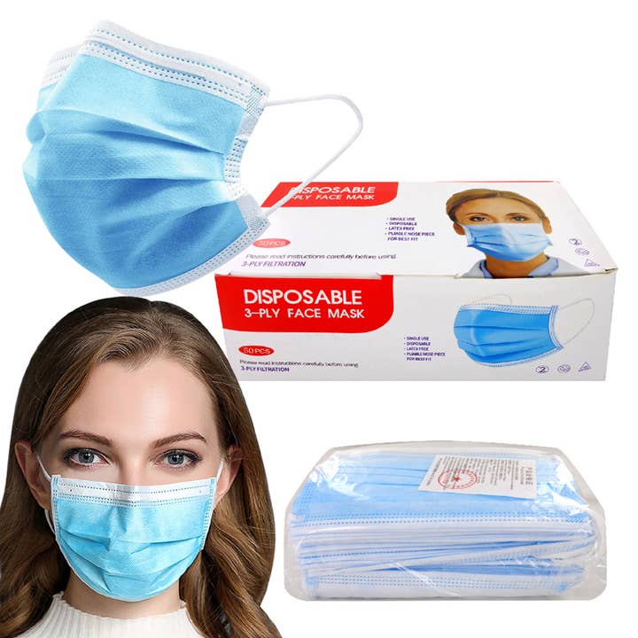 Masques faciaux bleus à 3 épaisseurs pour la vente par Deluxe Import Trading