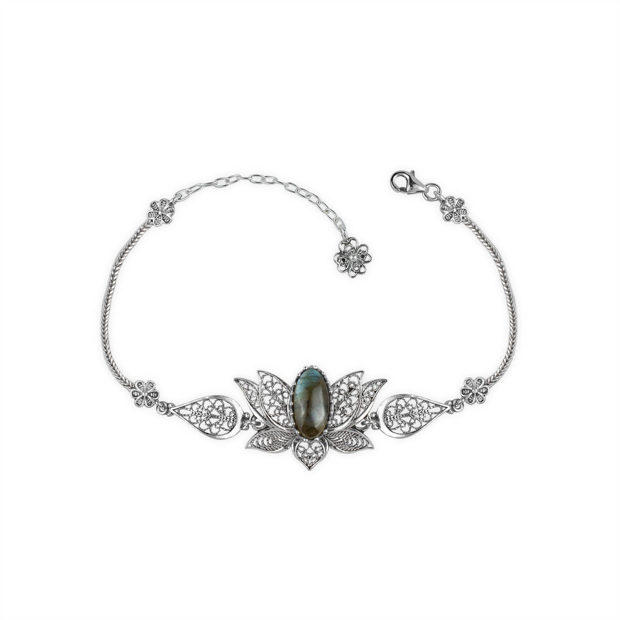 Filigranist Jewelry - Wholesale Link & Chain Bracelet - Multi Gemstone Women Silver Lotus Flower Link Bracelet8