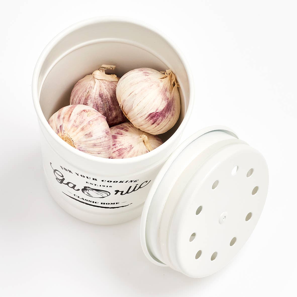 Storage jar "Garlic", metal, white for wholesale on Faire1