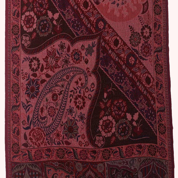 SVEZElife - Wholesale Scarf - Women's - Dual Tone Paisley Jacquard Cotton Viscose Scarf - Magenta Brown | SVEŽElife5