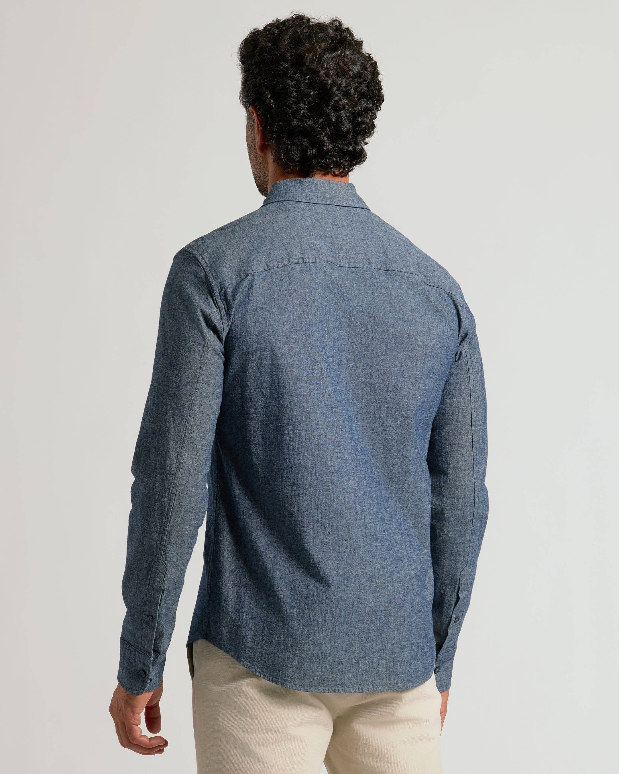True Classic - Wholesale Button Down Shirt - Men's - Medium Indigo Wash Long Sleeve Chambray Shirt2