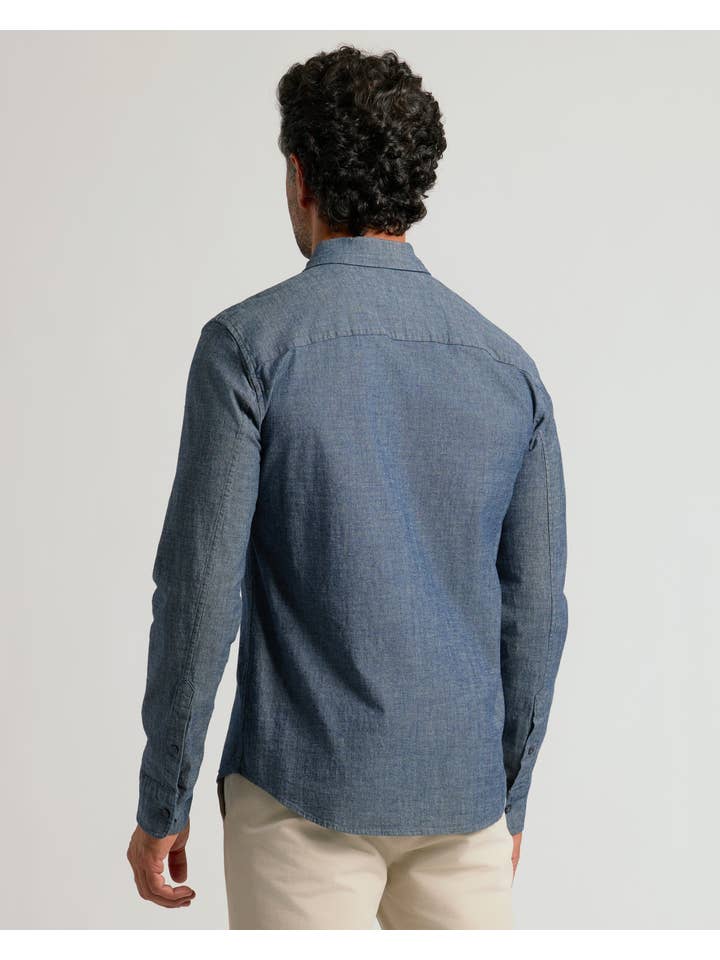 True Classic - Wholesale Button Down Shirt - Men's - Medium Indigo Wash Long Sleeve Chambray Shirt2