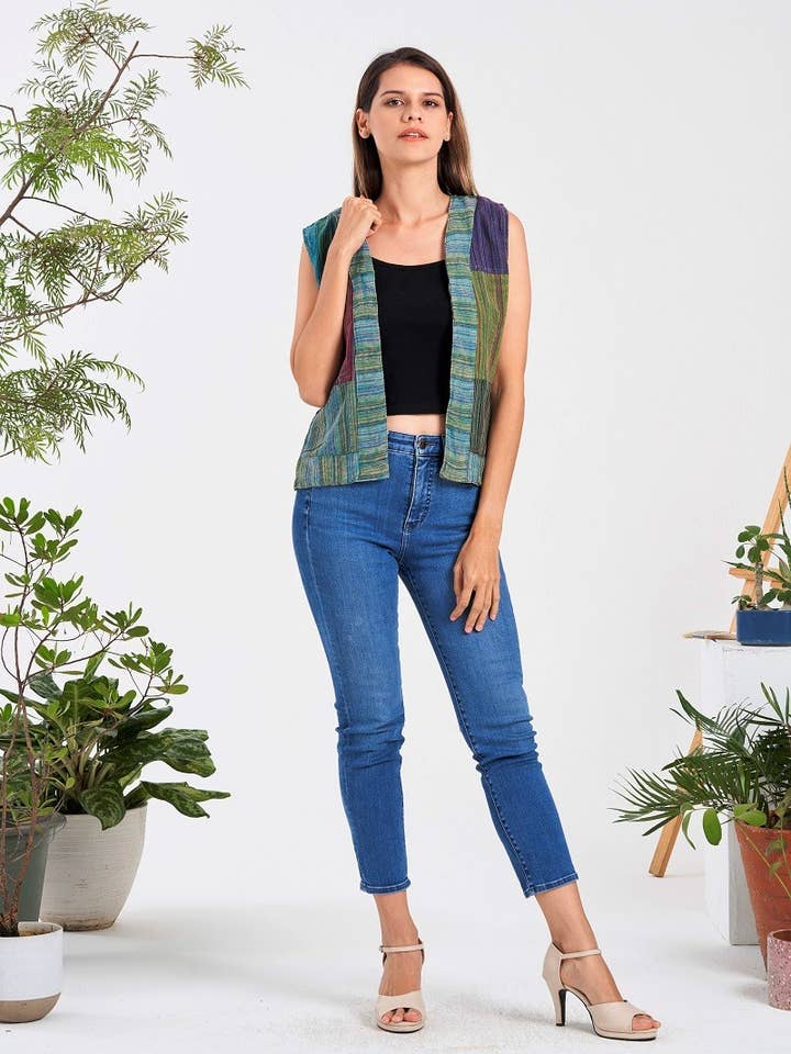Striped Patch Vest (KT-1375) for wholesale by Kathmandu Imports