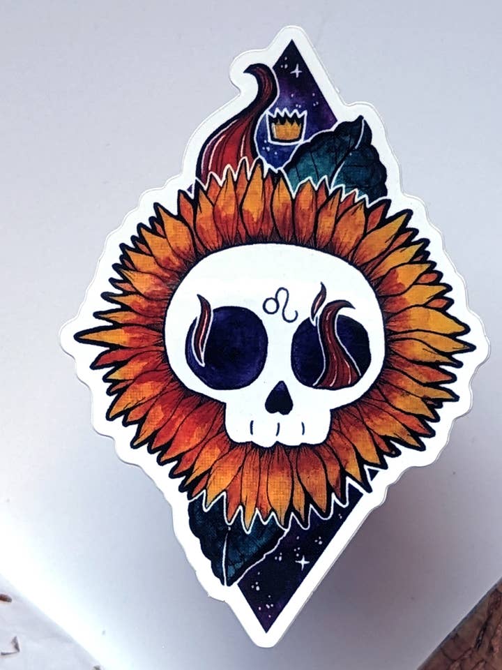 Leo | Astrology Skull Vinyl Sticker for wholesale by Desiree Amber Moore