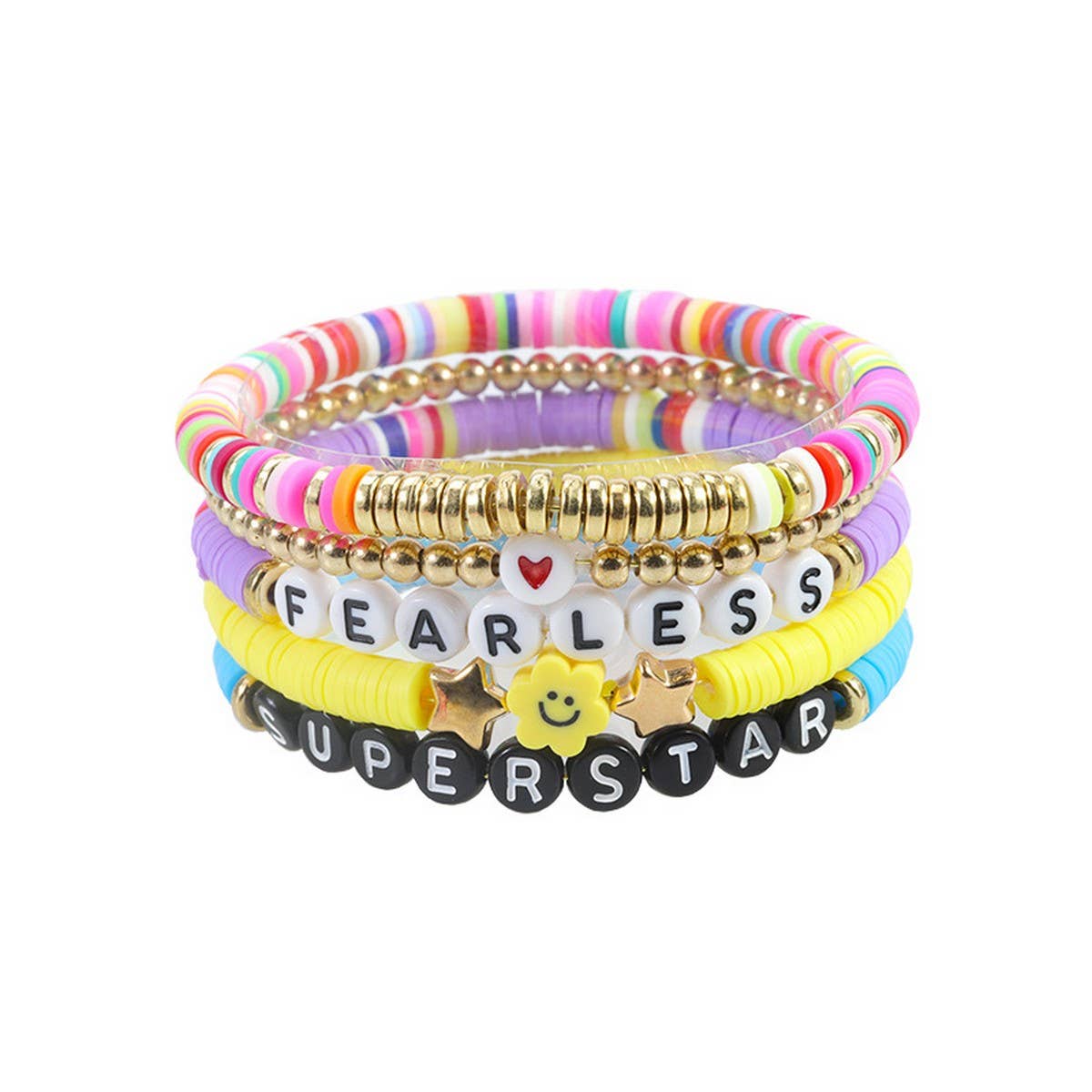 ACCITY - Wholesale Jewelry Set - 5PCS SMILING FACE LETTER BEAD BRACELET SET_CWMM05374