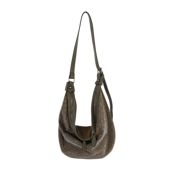 Handbag Express - Wholesale Shoulder Bag - Women's - Dazzling Rhinestone Hobo Handbag - Gunmetal toned hardware
