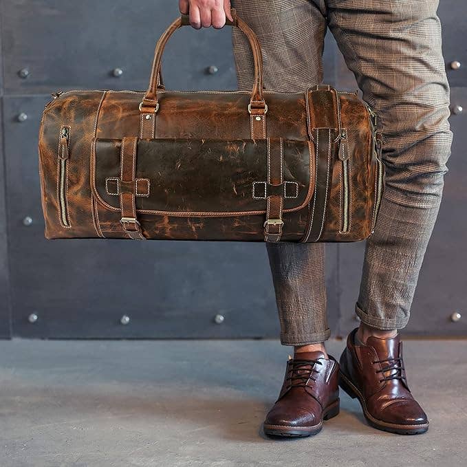 Tuzech Leather – wholesale Duffelväskor – Unisex – Tuzech Stor läderresväska Duffelväska Gym sport flygkabin väska Läder Holdall Övernattning Helg Stor resväska5