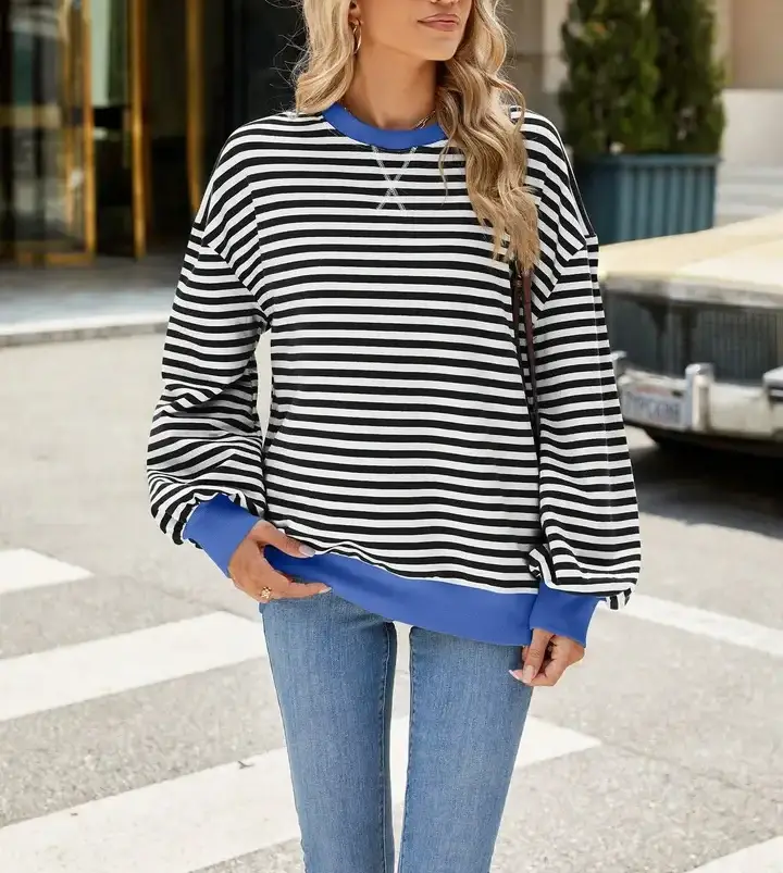 Lovesoft - Wholesale Knit Sweater - Women's - Striped Crew Neck Contrast Color Loose Long Sleeve Sweater29