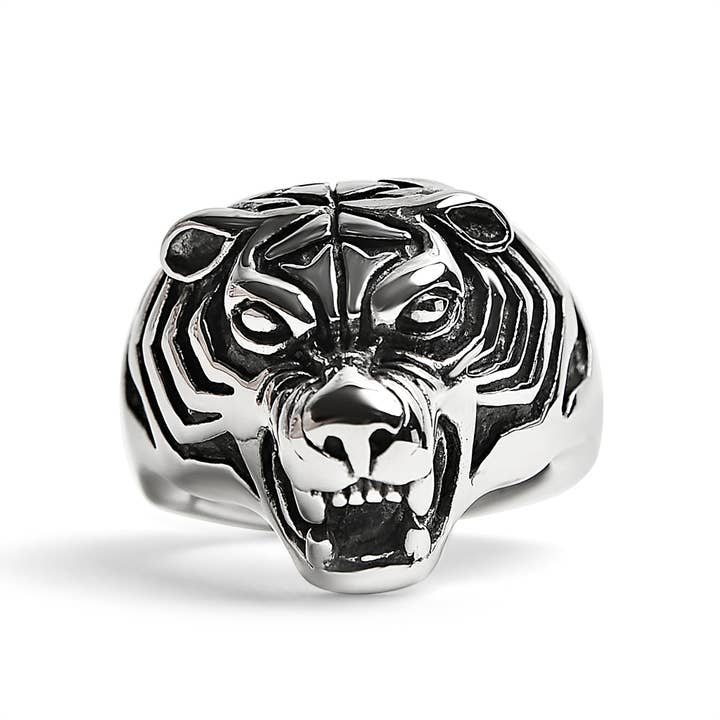WJW - Wholesale Cocktail/Statement Ring - Stainless Steel Snarling Tiger Ring