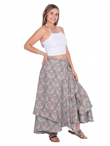 light green Malaga Model Long Printed Skirt for wholesale on Faire