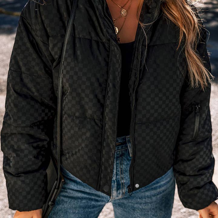 Checkerboard puffy jacket on sale