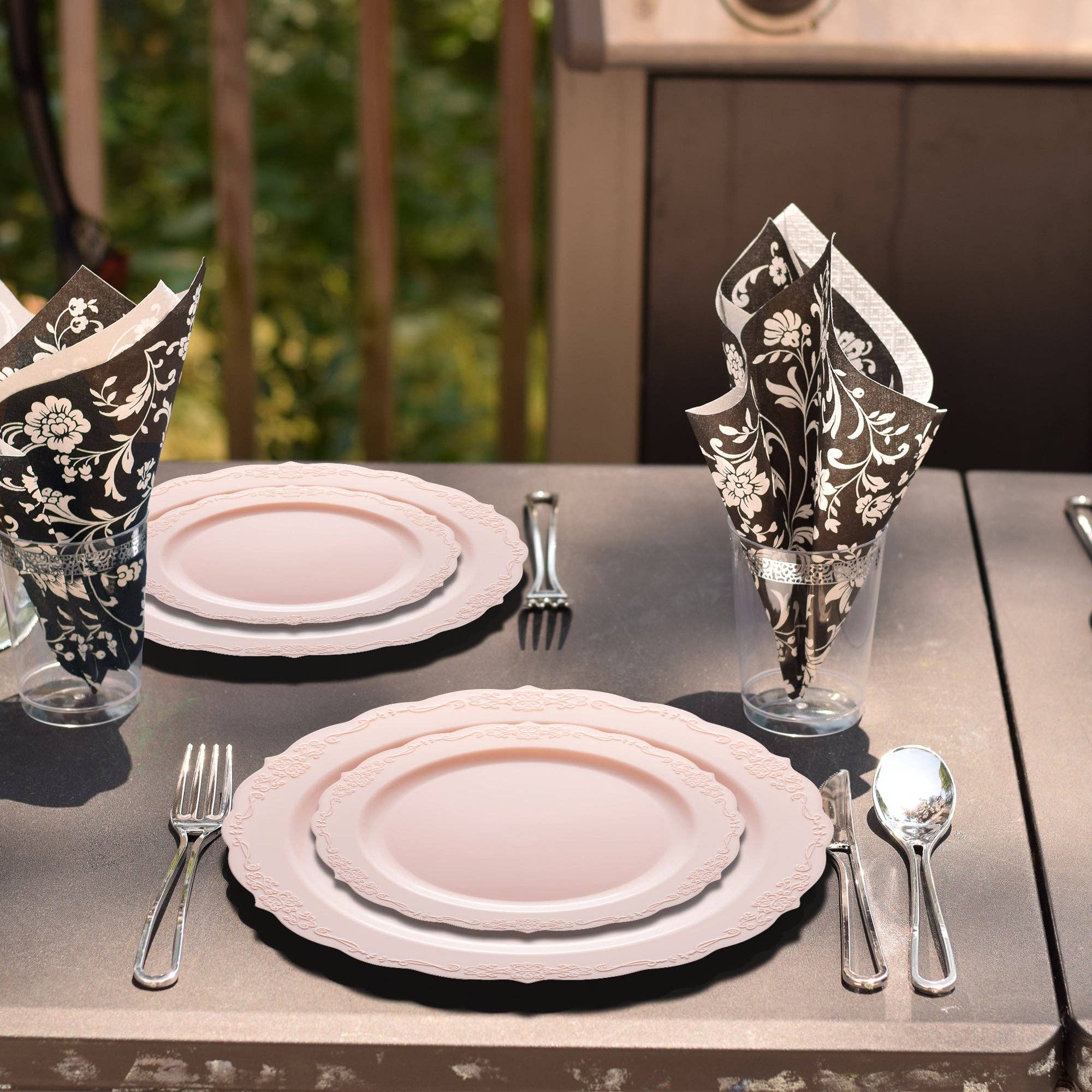 Smarty had a Party - Wholesale Disposable Plate - Pink Vintage Round Plastic Dinnerware Set - 20 Sets9