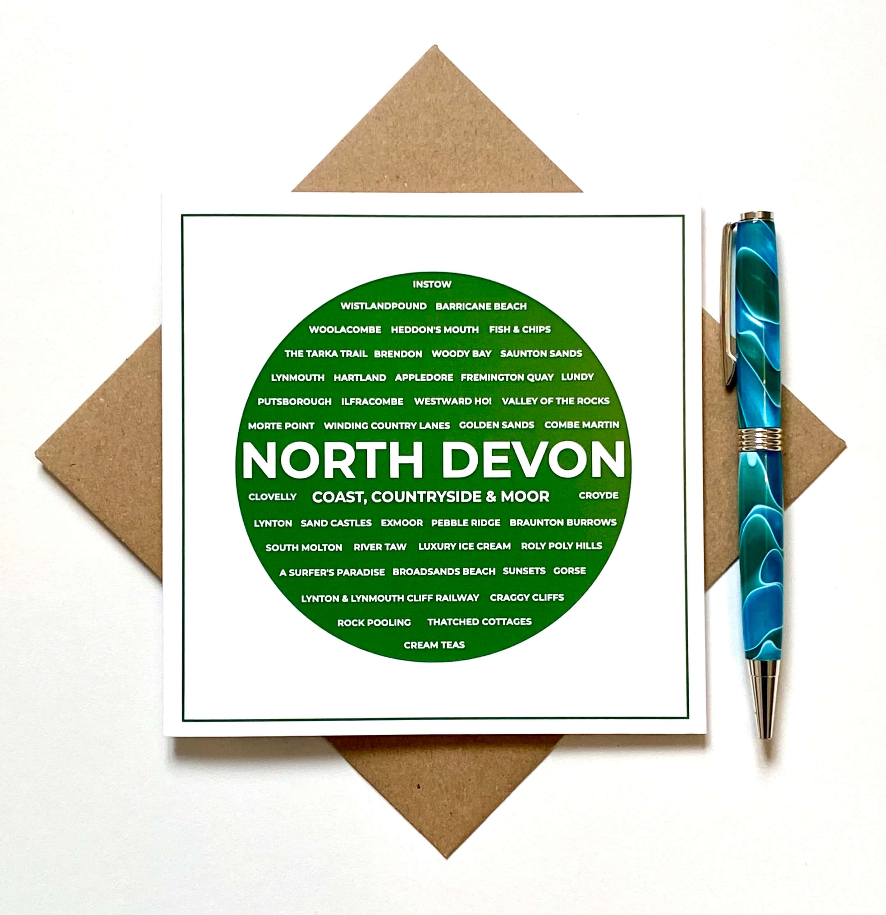 Latitude 50 Living – wholesale Everyday greeting card – North Devon Typography Card - 'Coast, Countryside & Moor'1