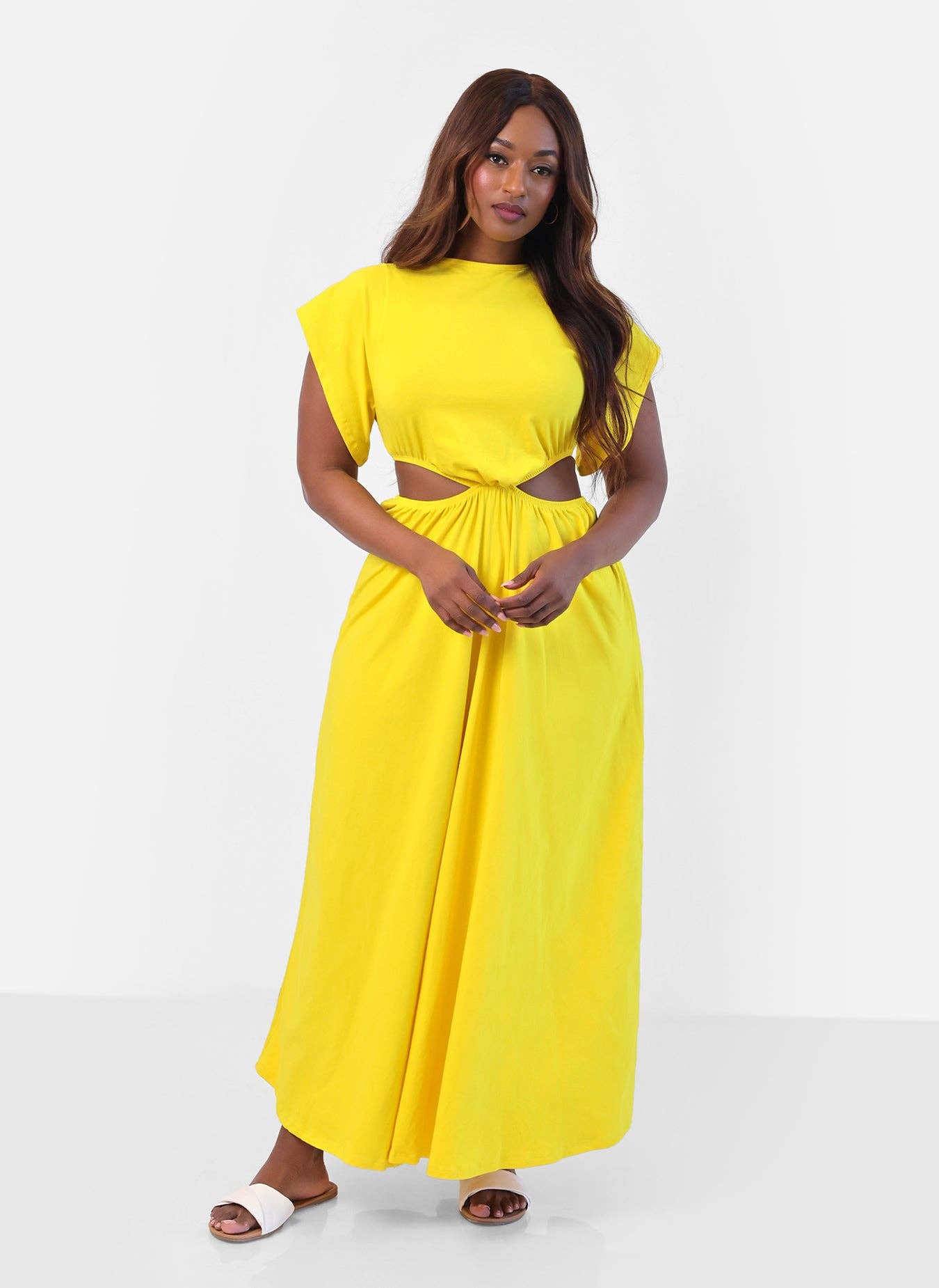 Desires Cut Out Maxi A Line Dress - Yellow for wholesale on Faire3