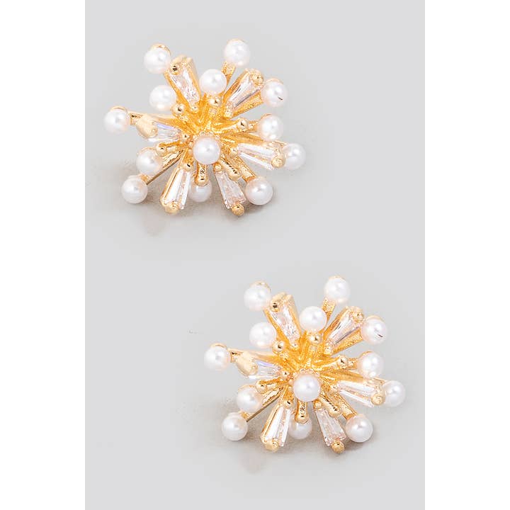 Perle- og Cz-besatte Sunburst Stud øreringe for engroshandel hos The Looks by Fame Accessories