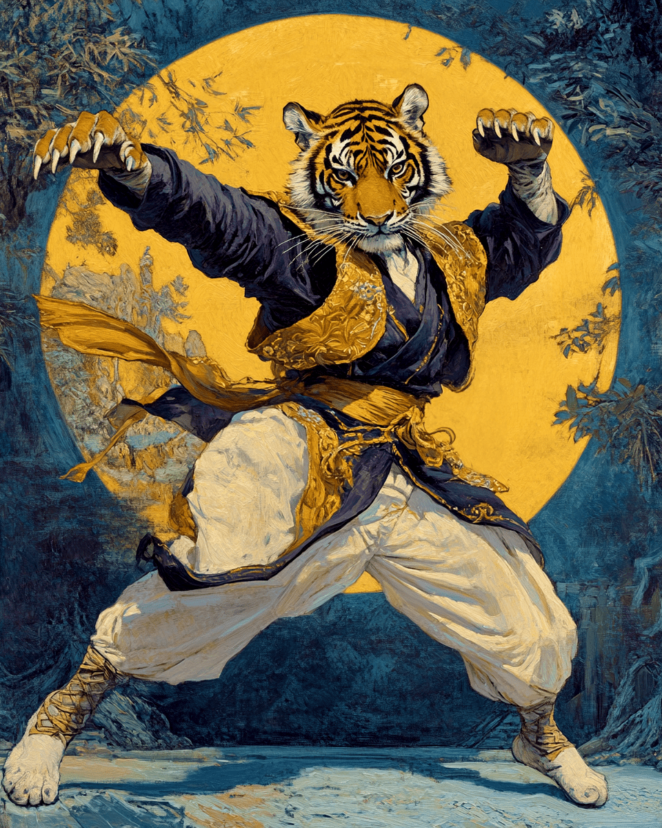Mowbi - Wholesale Art Print - Tiger Dance #2 - Martial Arts Wall Art Prints – 8″x10″ Artwork for 11″x14″ Frame0