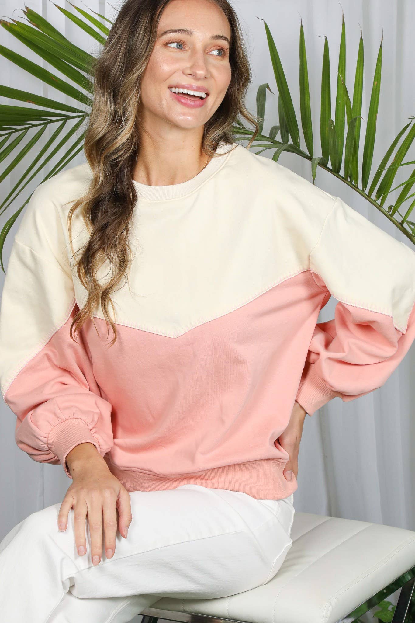 Vine & Love - Venta al por mayor Sudadera - Mujer - Sudadera casual con cuello redondo y bloques de color VT8265318