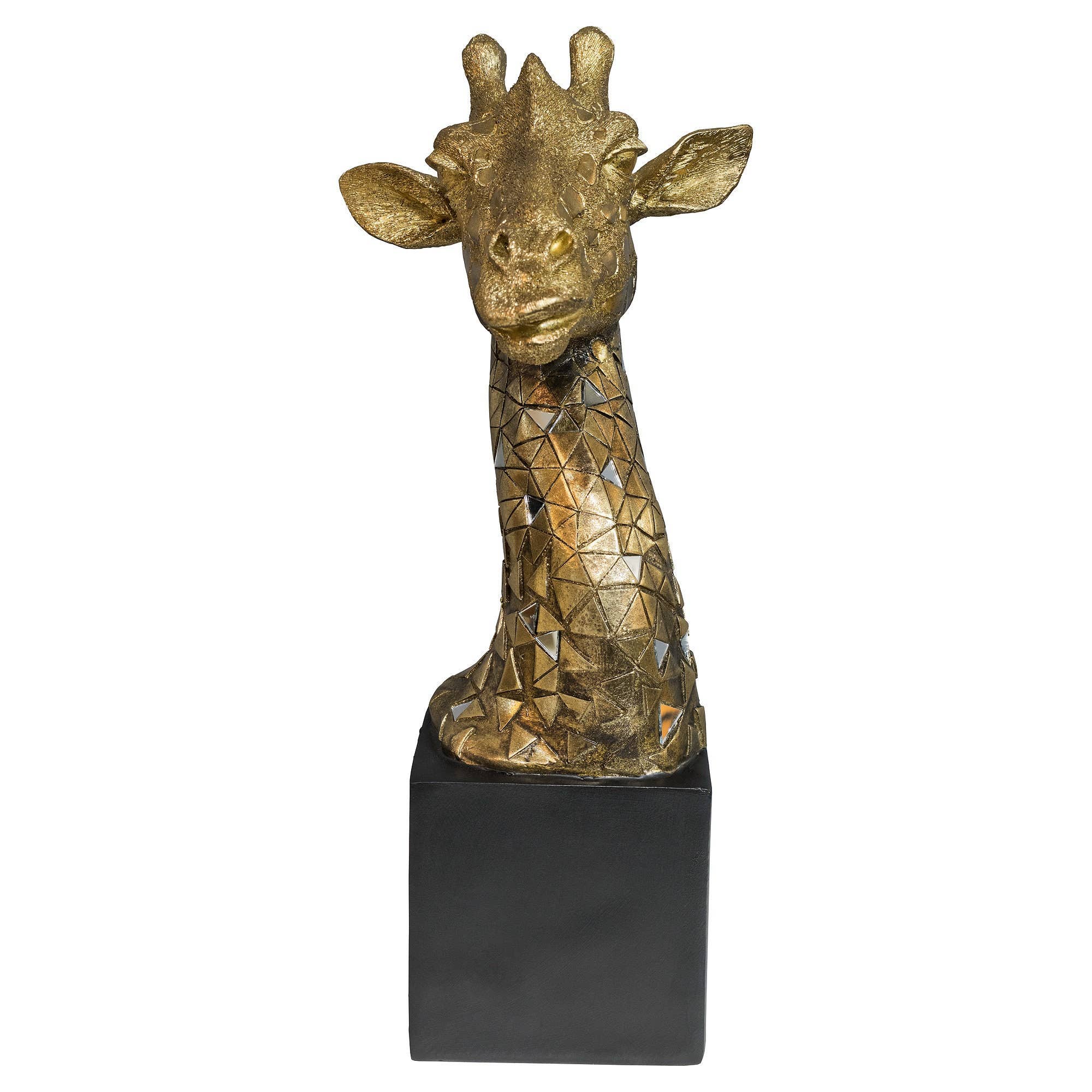 Febland - Wholesale Sculpture - Gold Giraffe Bust Mirrored Tile Sculpture on Black Base2