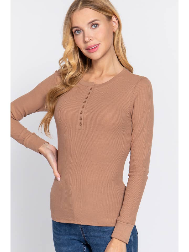 Active Basic | Active USA - Vente Haut en maille – femme - Top thermique à manches longues style henley en maille34