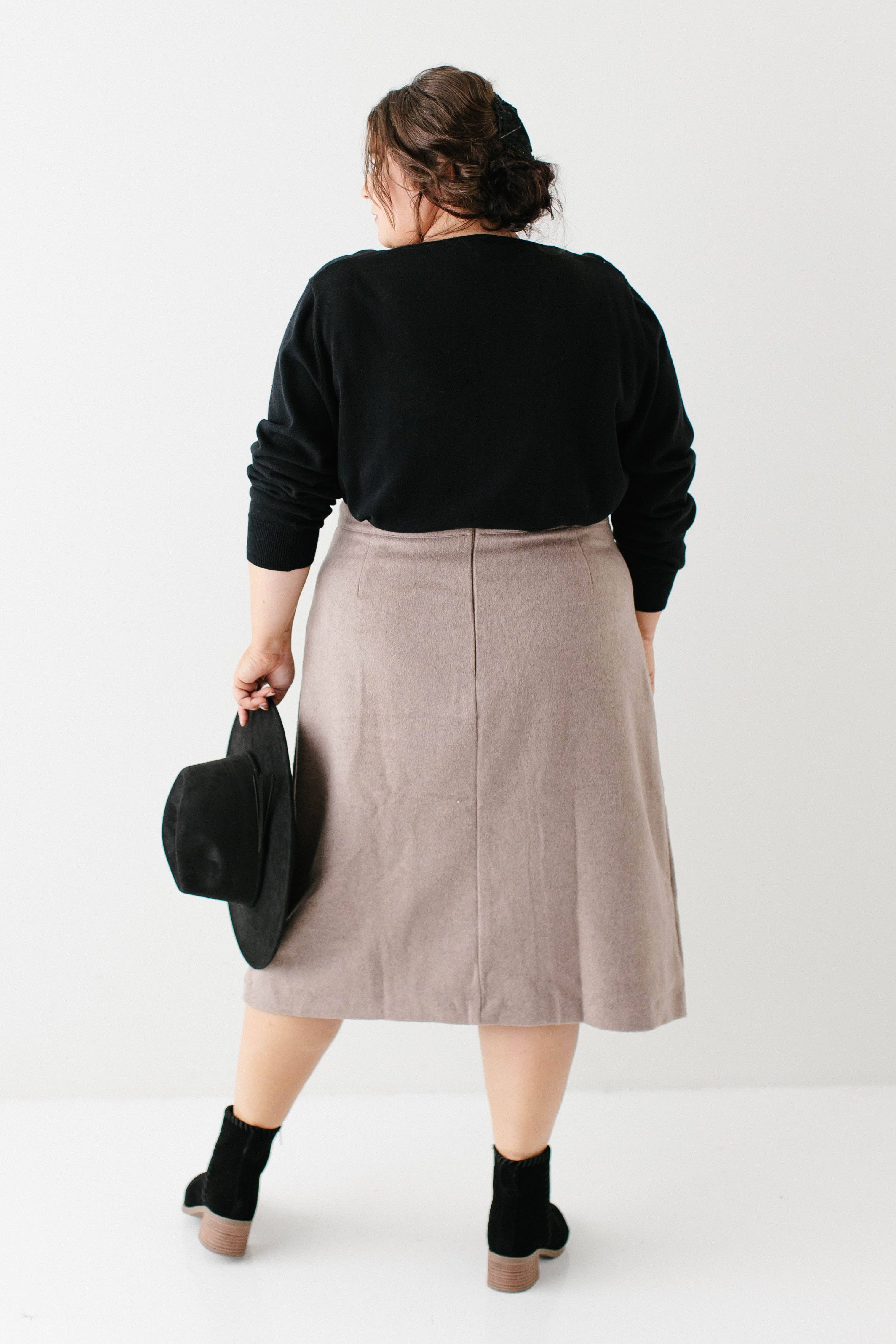 Warmes Taupe 'Charlotte' Wollmischung A-Linien-Rock ENDGÜLTIGER VERKAUF für den Großhandel auf Faire8