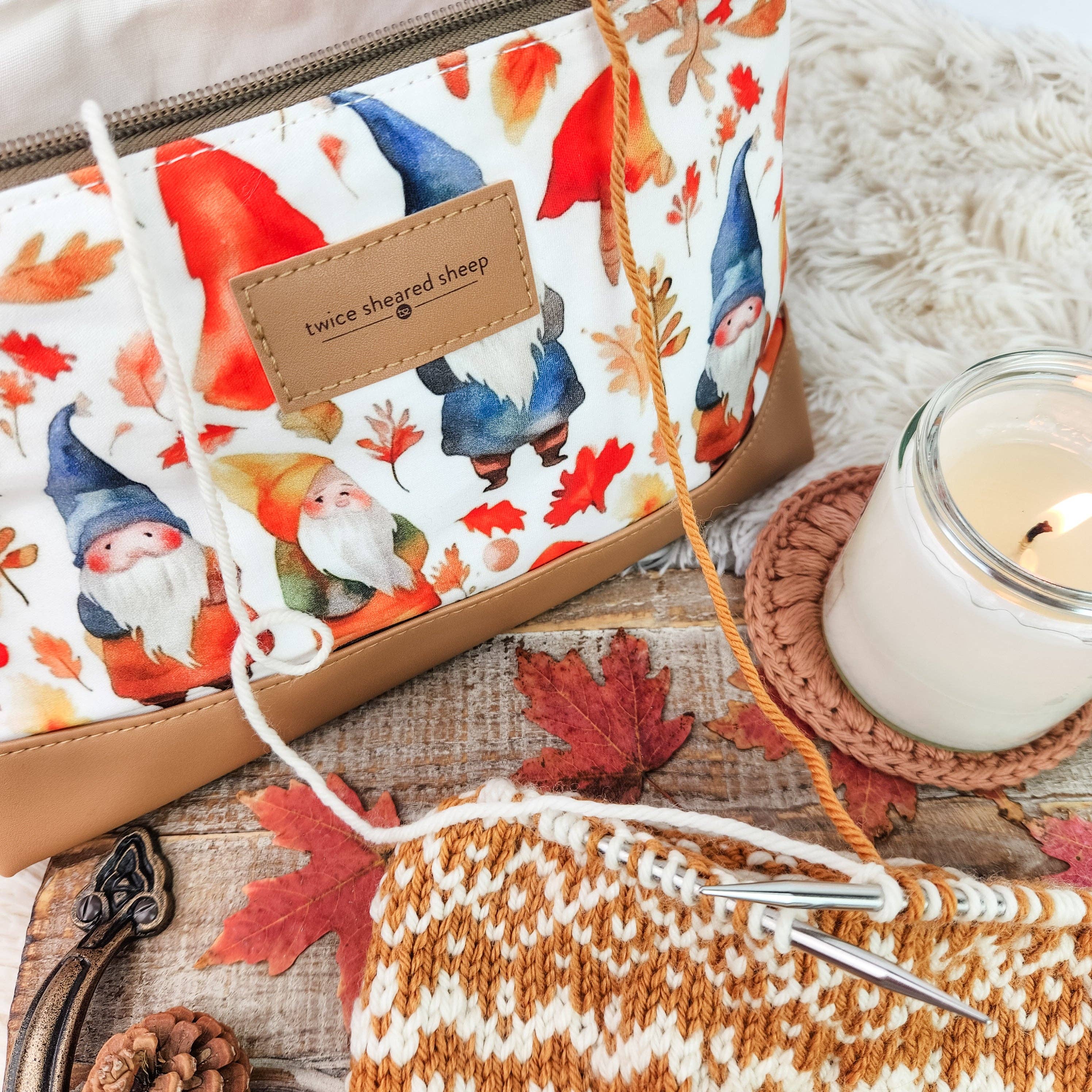 Twice Sheared Sheep – wholesale Knitting/Crochet Supplies – Gnome Friends Trinity Bag – Medium Zippered Knitting Project Bag2