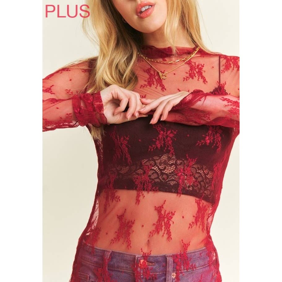 Coloring You – wholesale Blouse – Women’s – 9602X PLUS SIZE MESH LACE HIGH NECK LONG SLEEVE FITTED TOP7