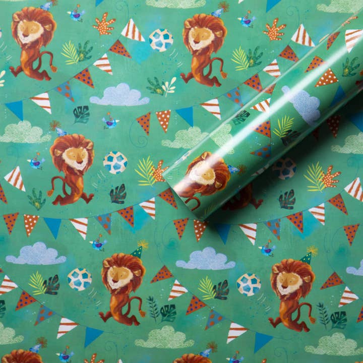 Jack And Lily Happy Birthday Lion Wrapping paper, Children’s for wholesale by Penny Kennedy Ltd